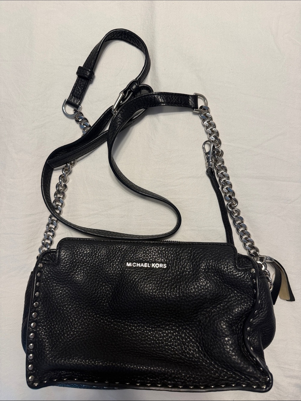 Michael Kors Black Pebbled Leather Crossbody with Chain Strap